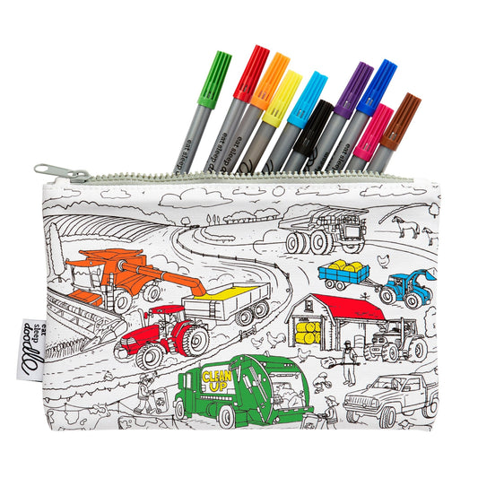 Cars, Trucks and Tractors Pencil Case - Colour in & Learn - Educational Colouring Gifts - ELLIE