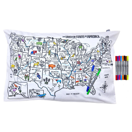 Colour Your Own US Map Pillowcase - Educational Colouring Gifts - ELLIE