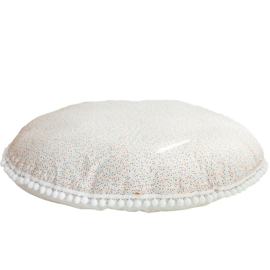 MINICAMP Big Floor Cushion With Pompoms in Colour Drops on White - Floor pillow - ELLIE