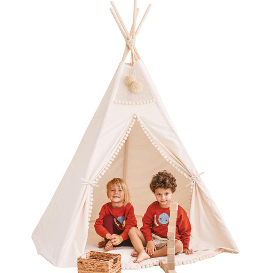 MINICAMP Extra Large Kids Teepee Tent With Pom Pom Decor - Teepee - ELLIE