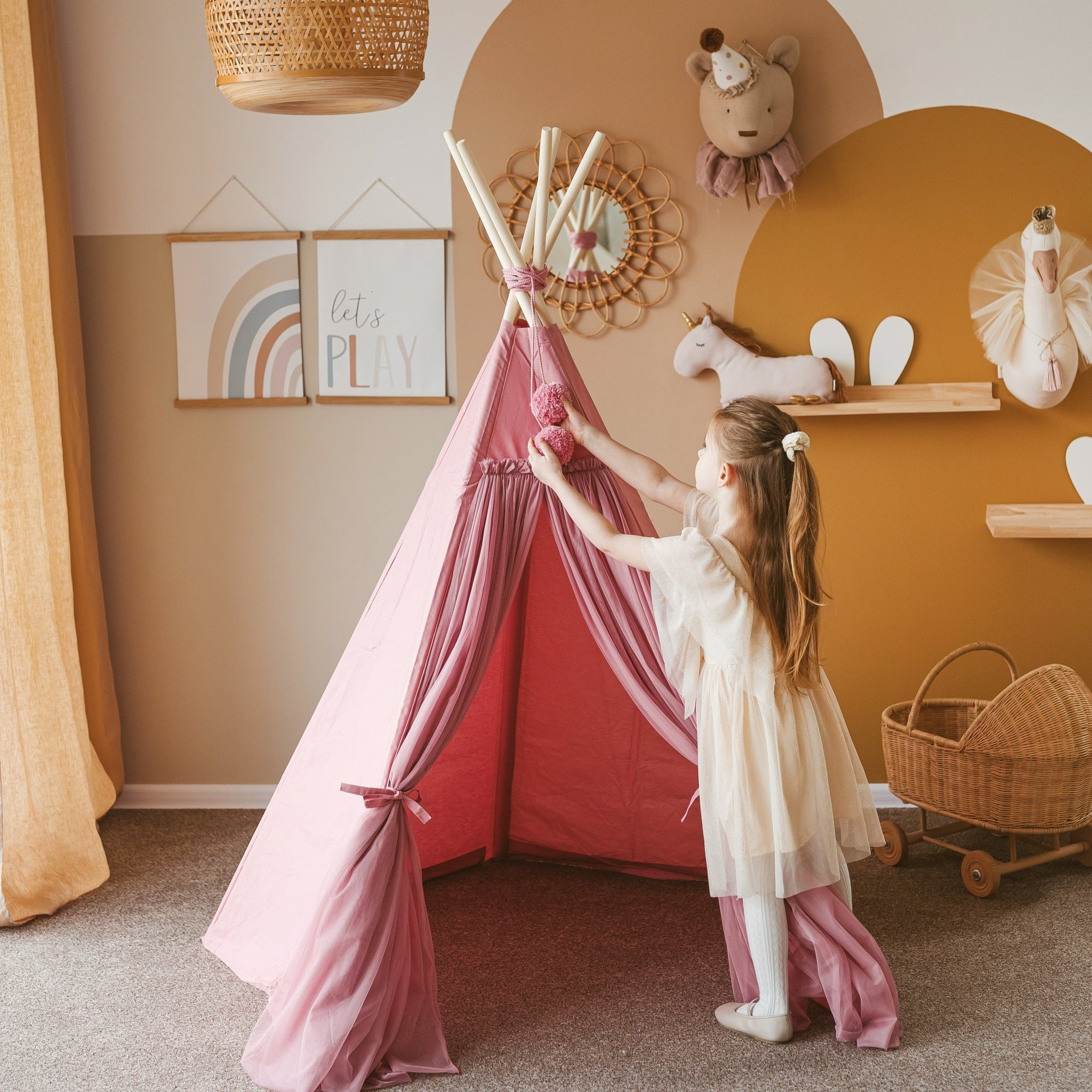 MINICAMP Fairy Kids Play Tent With Tulle in Rose - Teepee - ELLIE