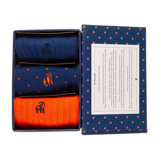 Orange and Blue Sock Box - 3 Pairs of Bamboo Socks (His) - Clothing - ELLIE