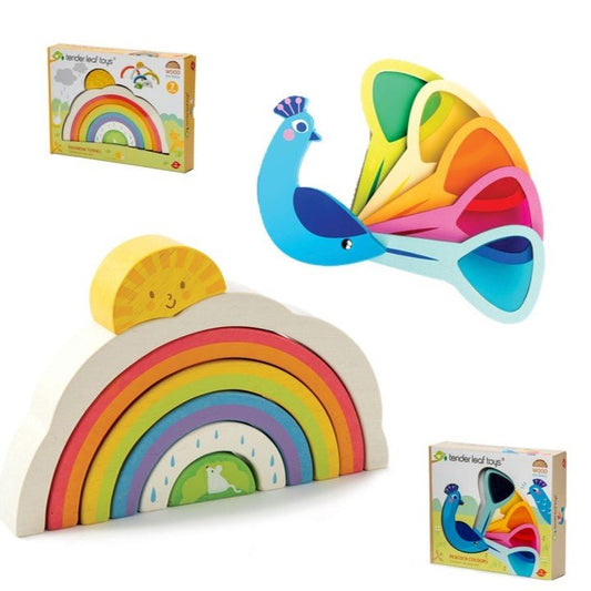 Peacock Colours & Rainbow Stacker Bundle - wooden puzzle - ELLIE